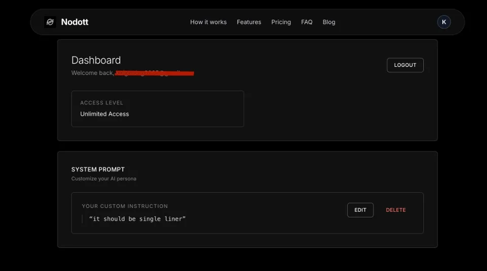 Comment Assistant dashboard with unlimited access for Nodott users