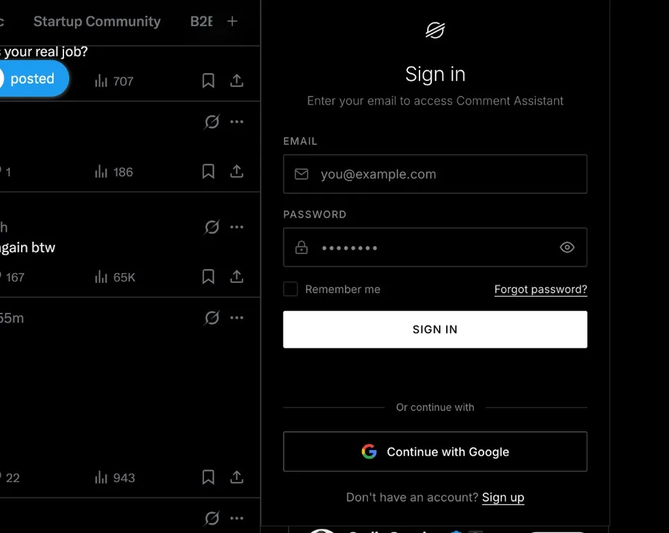 Sign in to Comment Assistant through the Chrome extension on X.com